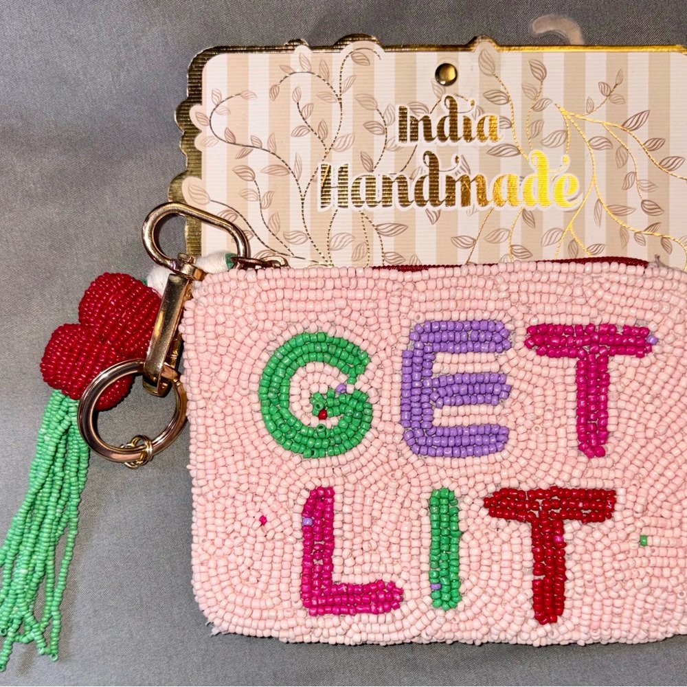 India Handmade Pink Beaded pouch